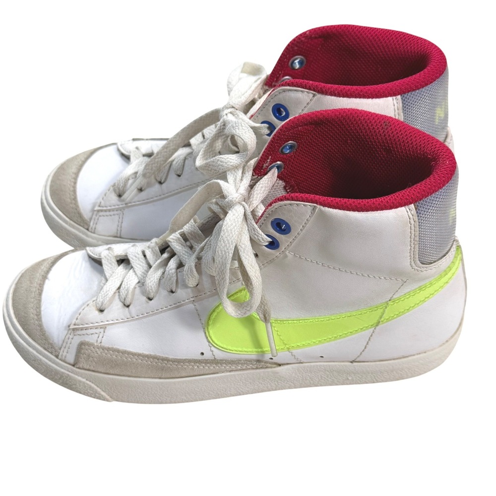 Nike‎ Blazer Mid 77 White Neon Lime Green Red DV2234-100 Mens 5.5Y EUC